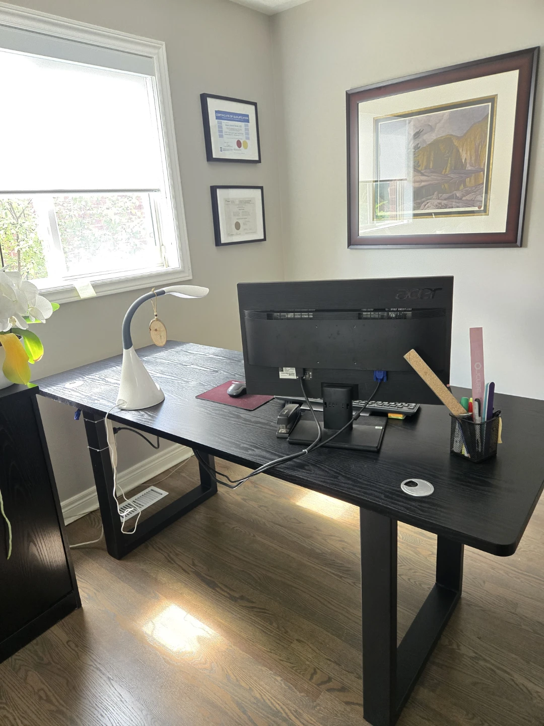 Black wood finish desk with metal base