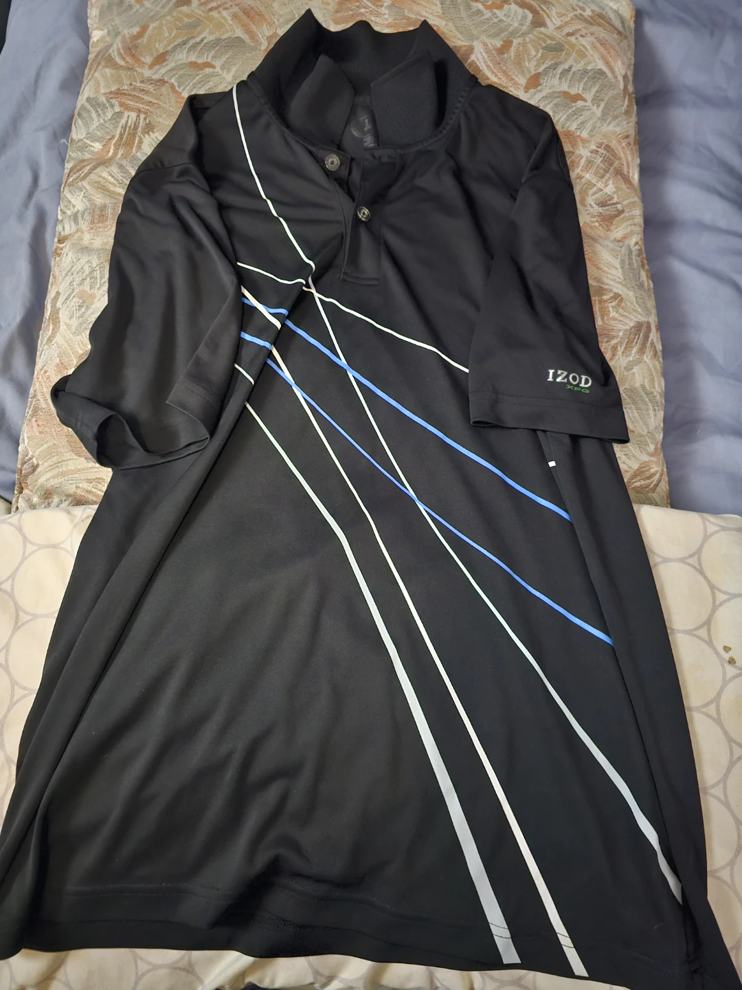 IZOD Black Golf Polo Shirt with Blue & White Stripes