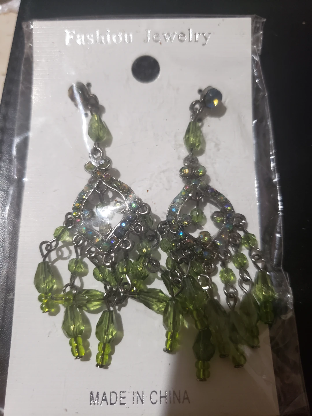 Green Beaded Chandelier Earrings