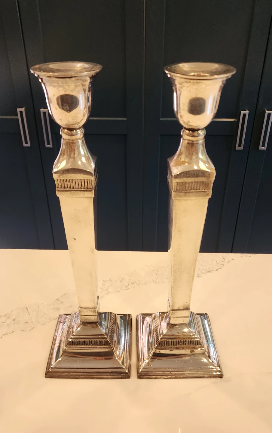 Pottery Barn Silver Plated Candlesticks Pair