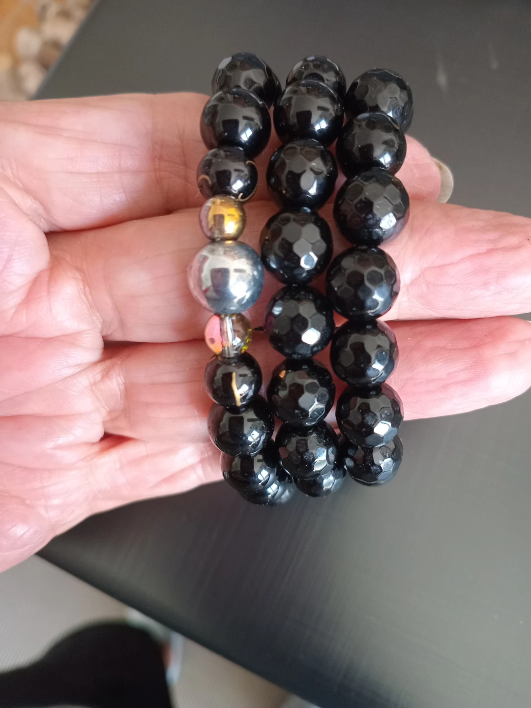 3 Black Onix Beaded Bracelets