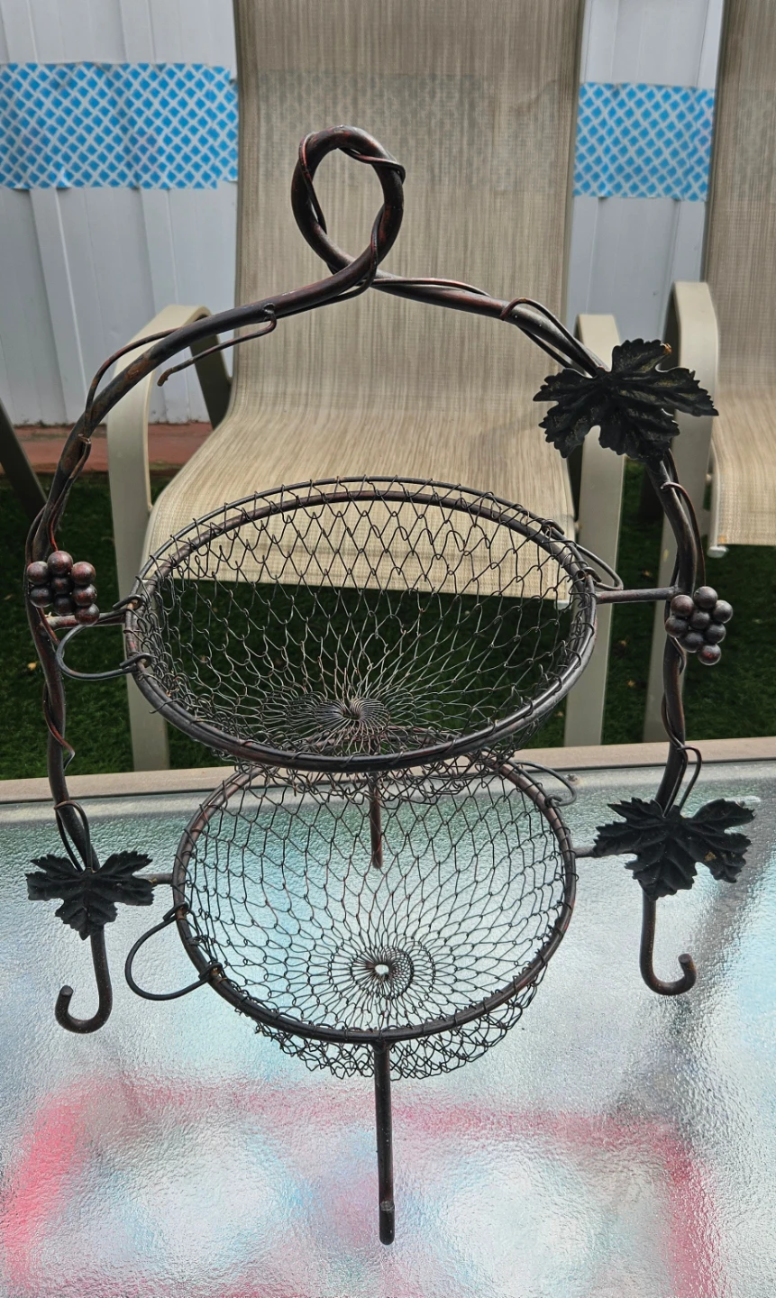 Decorative Two-Tiered Wire Basket Stand