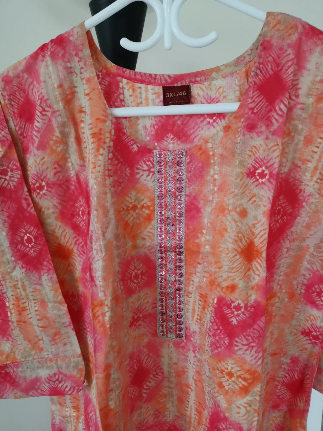 Women's Kurti Tunic Top Orange Pink Print 3XL - photo 2