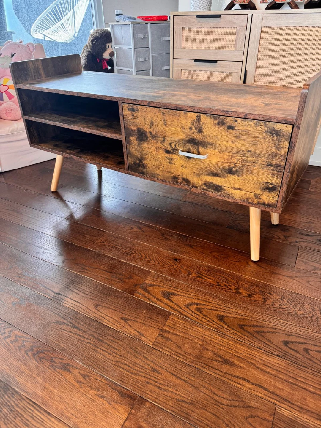 Rustic TV Bench  with Drawer and Shelves - photo 2