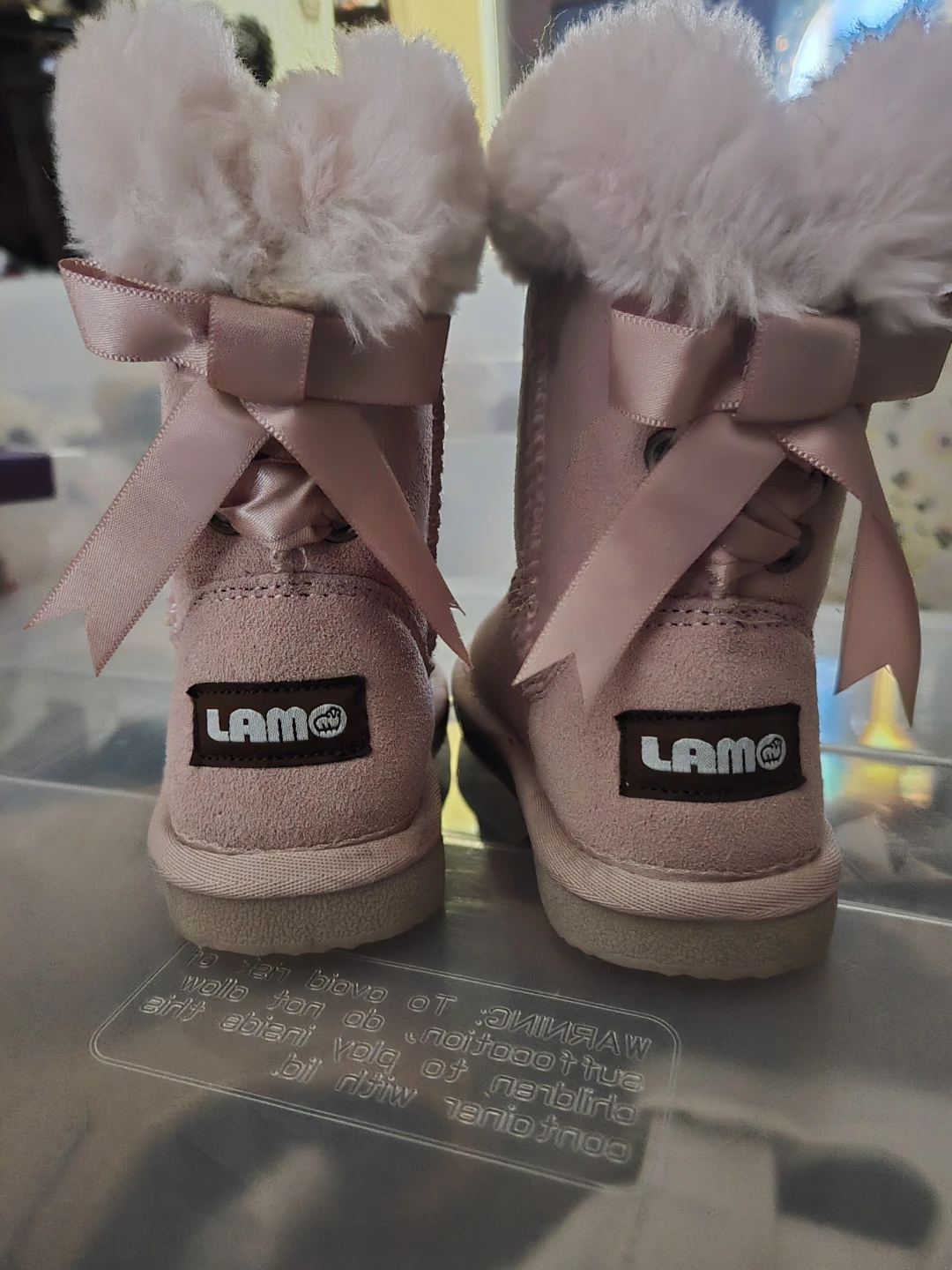 Pink LAMO Boots with Ribbons and Fur Trim - photo 4