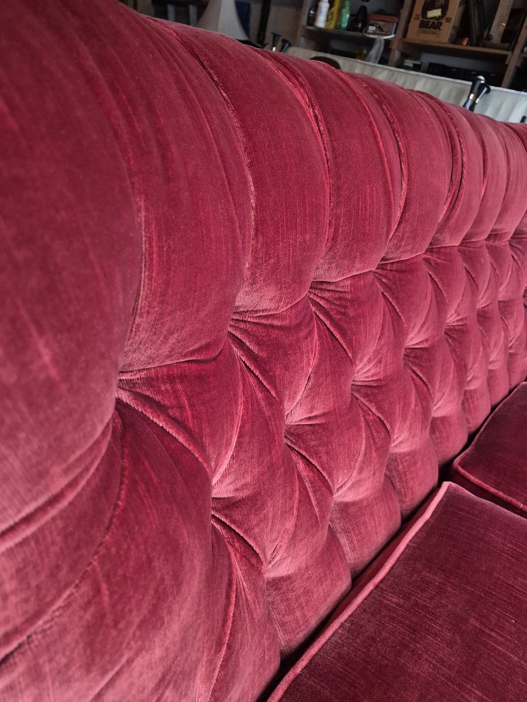 Red Velvet Tufted Sofa - photo 4