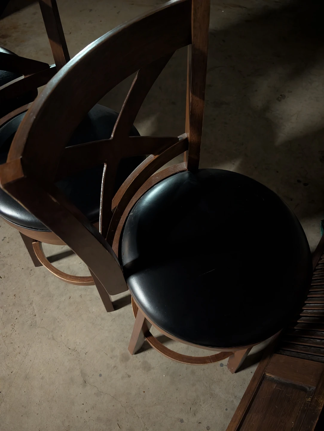 3 Wooden Swivel Bar Stools with Black Seats - photo 2