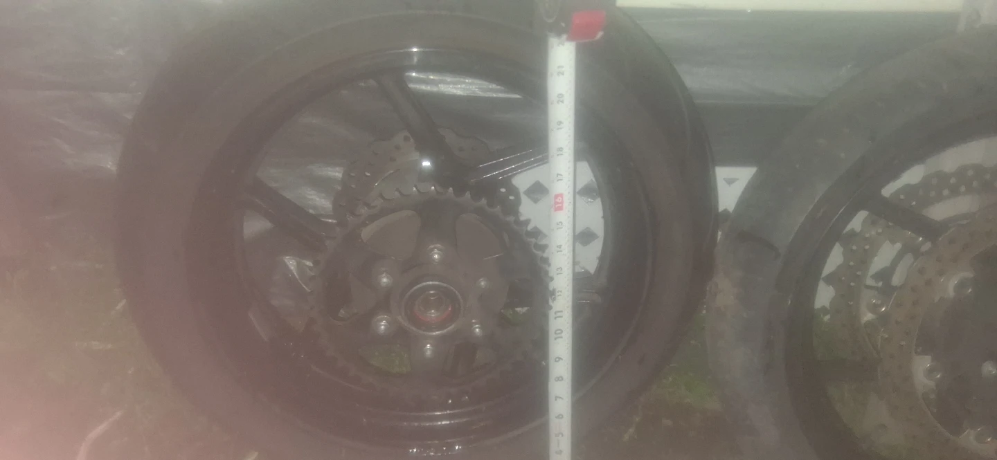 Motorcycle Wheel with Tire and Sprocket