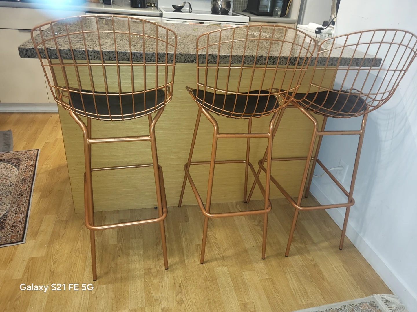 Copper Wire Bar Stools with Black Cushions