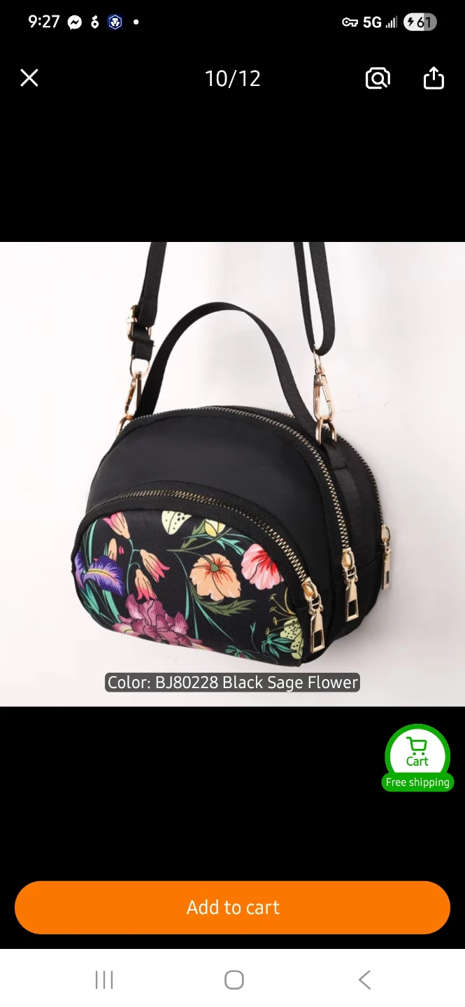 Black Sage Flower Print Crossbody Bag