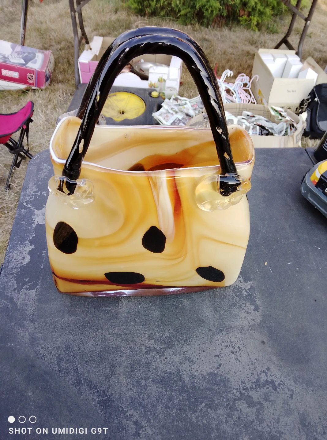 Glass Purse Vase with Black Handles - photo 2