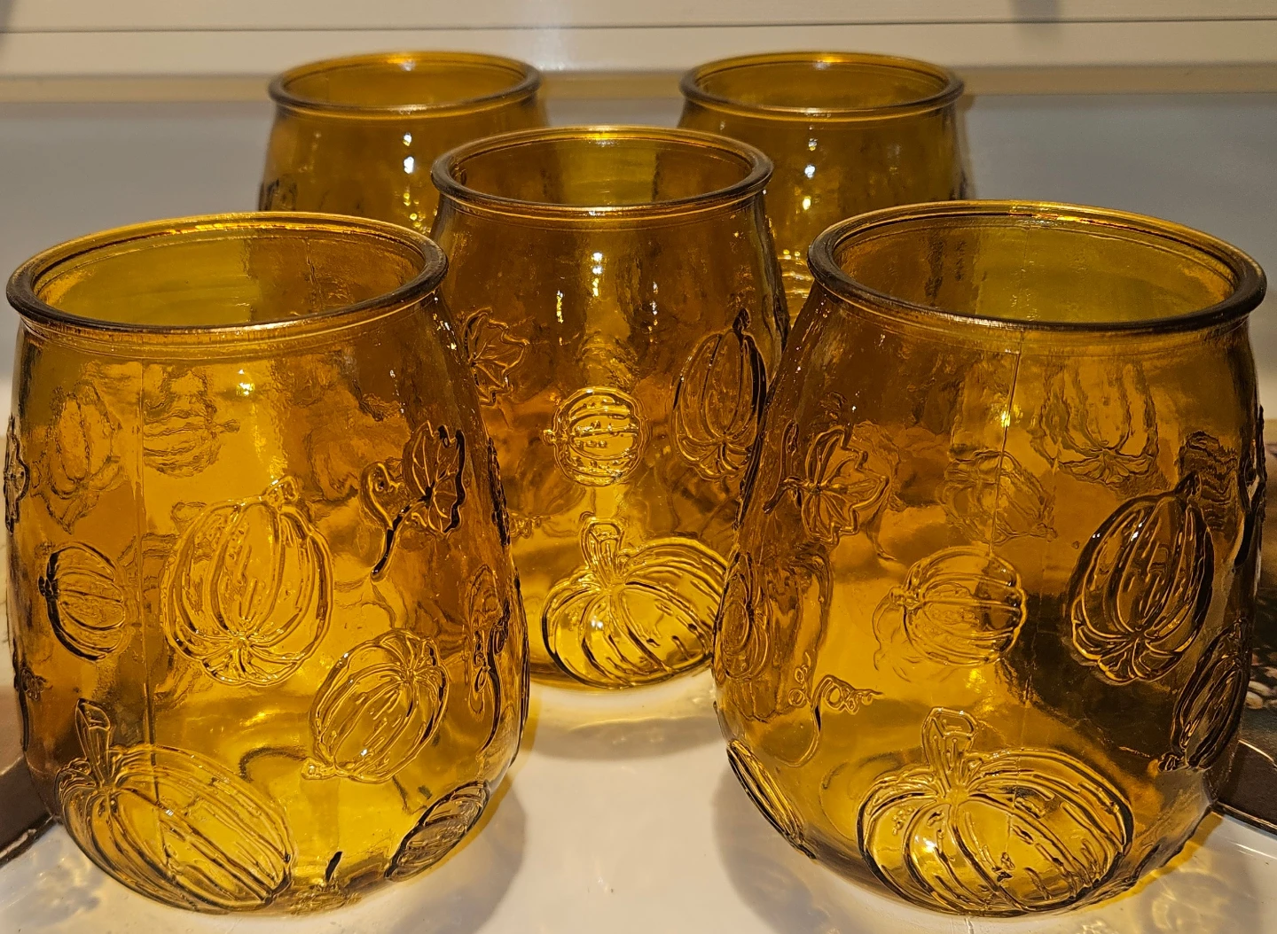 Amber Glass Pumpkin Votive Candle Holders (Set of 5) - photo 5