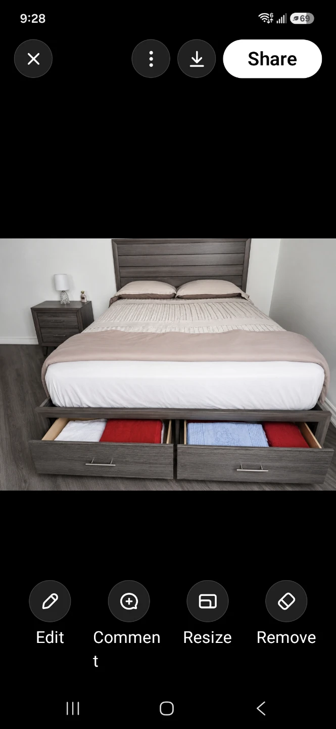 Grey Wood King Bed Frame with Storage Drawers