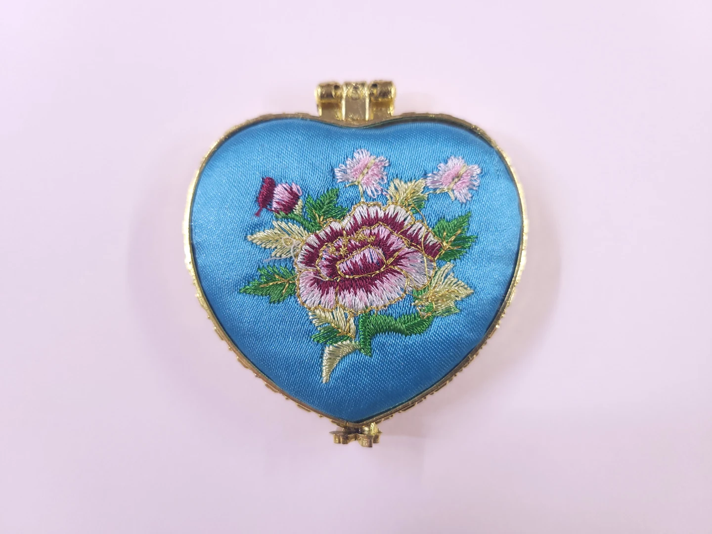 Embroidered Heart Compact Mirror