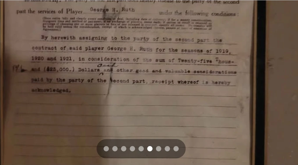 Babe Ruth Baseball Contract Reprint