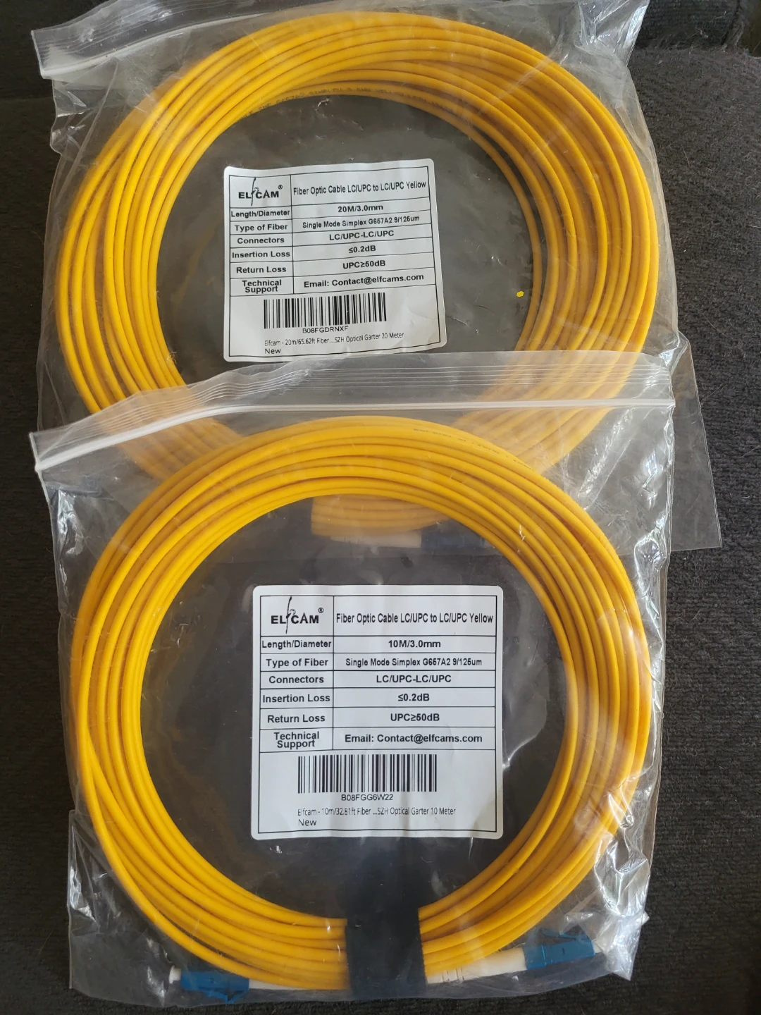 Elfcam Fiber Optic Cable LC/UPC to LC/UPC Yellow (20m & 10m)