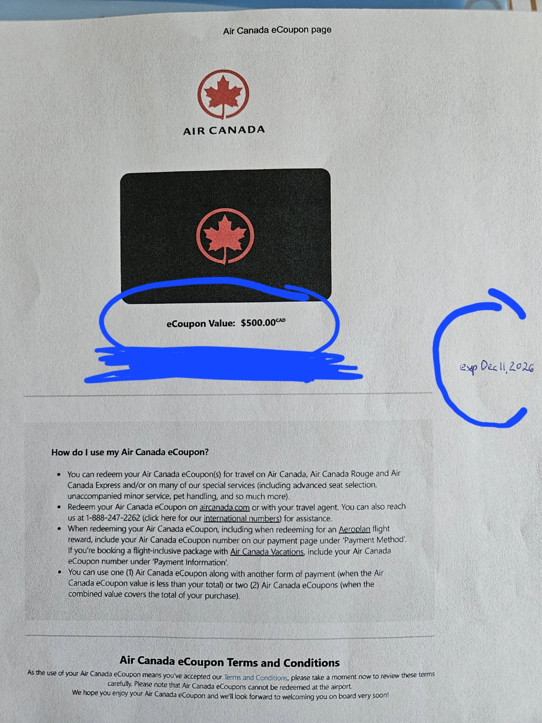 $500 Air Canada gift card for $440 ($60 free!)