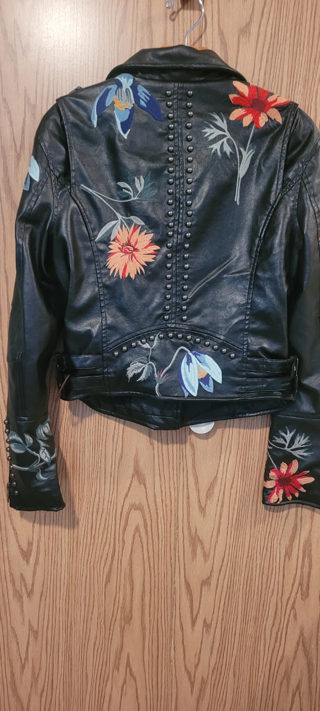 Dance & Marvel Black Embroidered Faux Leather Moto Jacket - photo 2