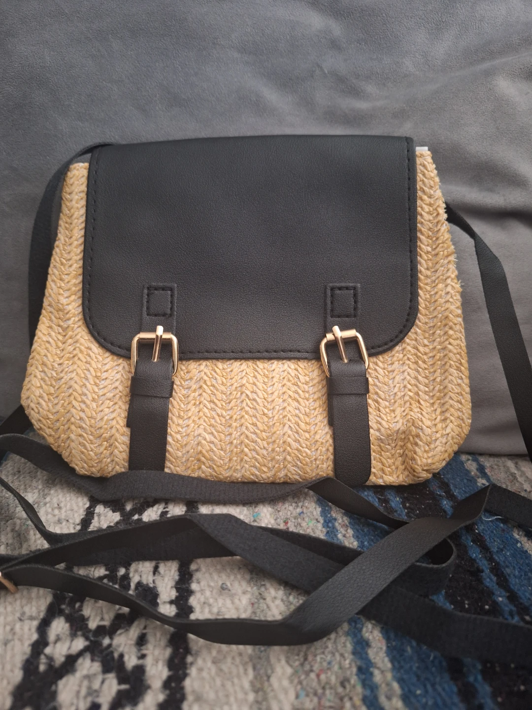Straw and Faux Leather Backpack Purse - photo 3