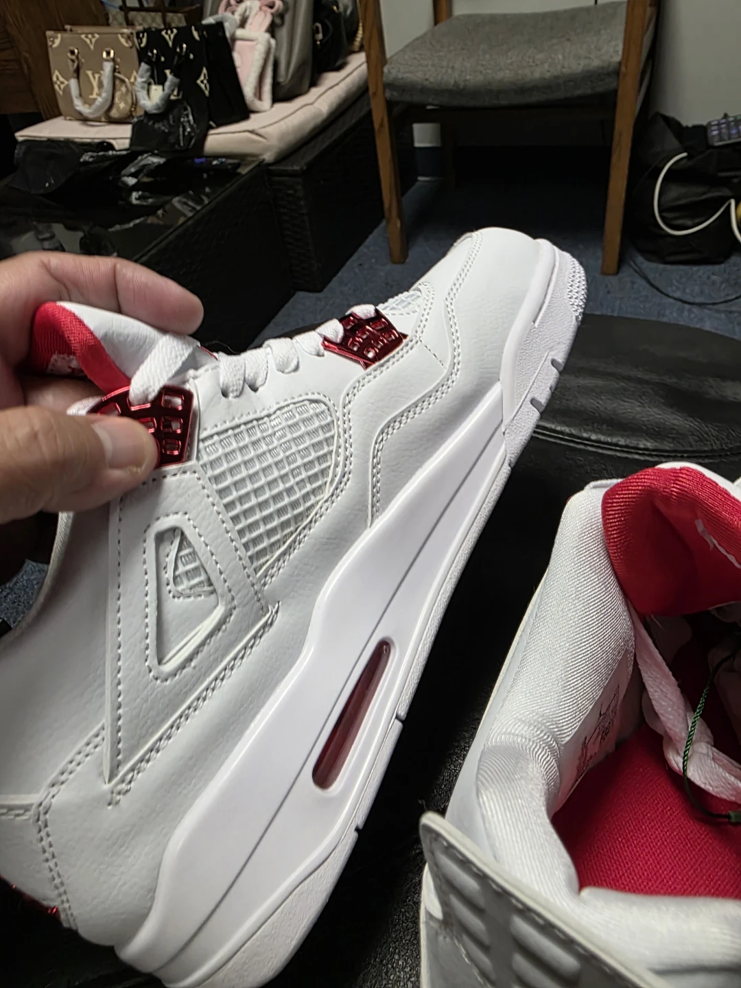 Air Jordan 4 Retro White Red Metal Sneakers - photo 3