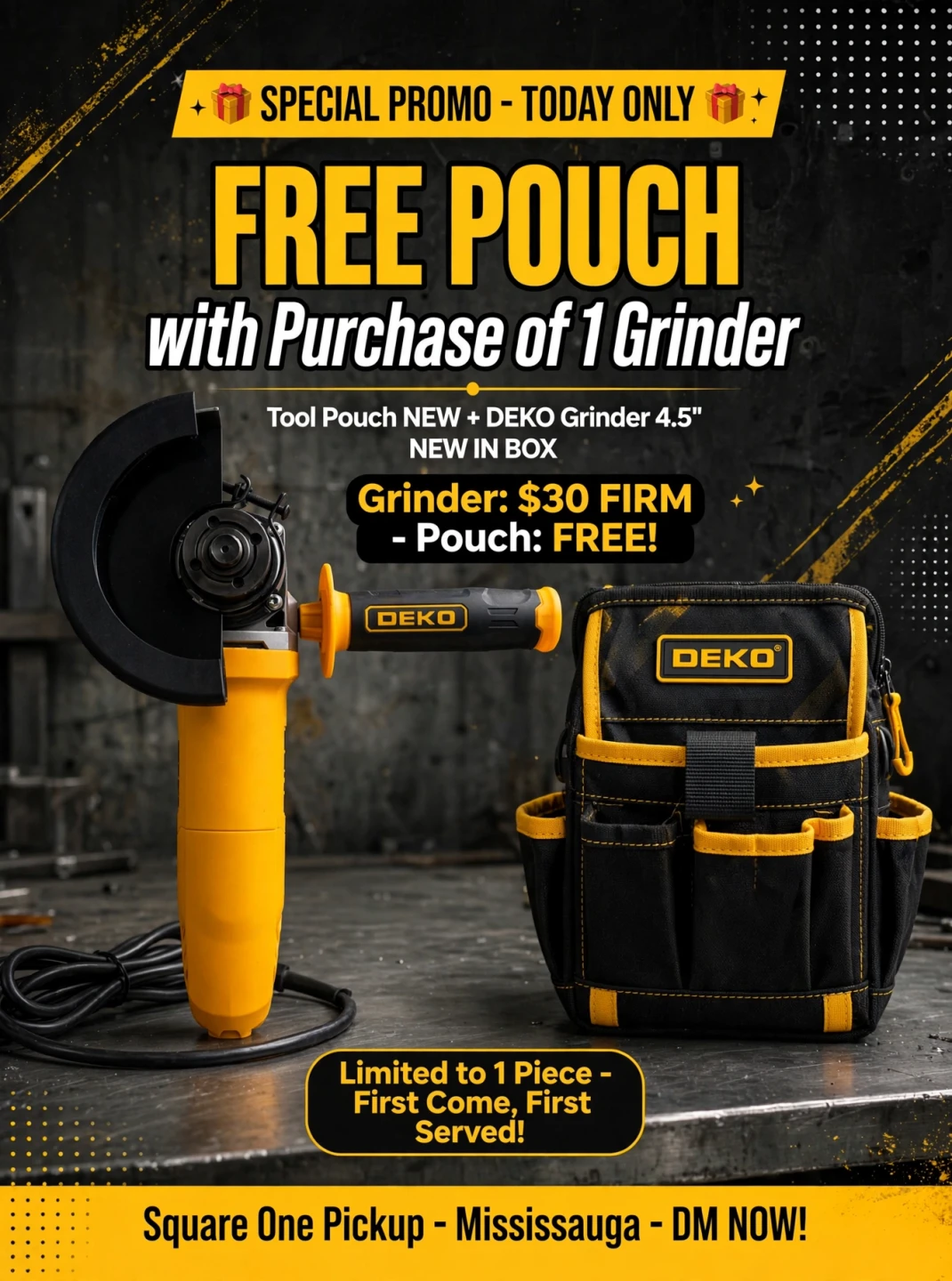 DEKO 4.5" Grinder with Free Tool Pouch