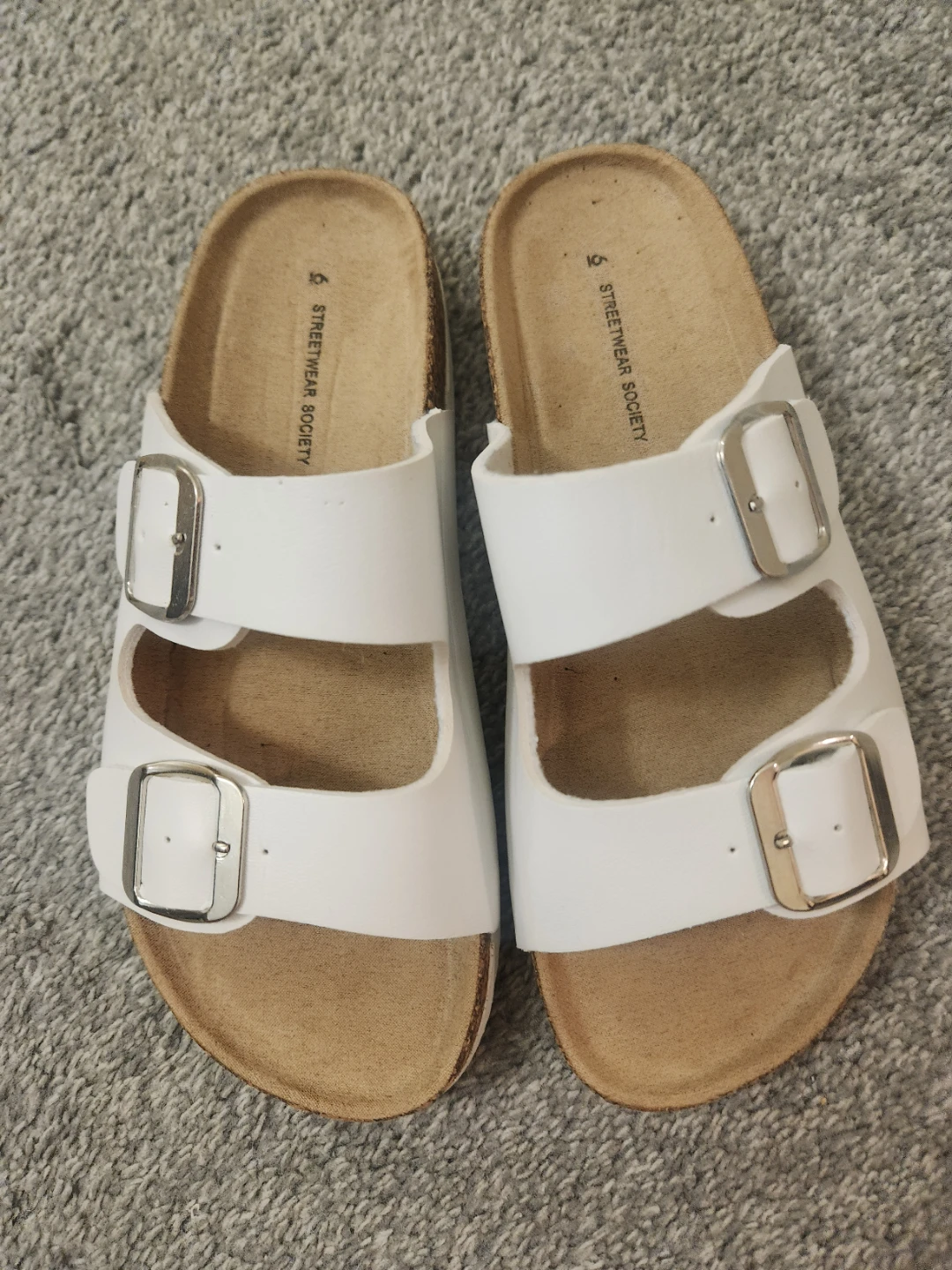 Streetwear Society White Double Buckle Slides Sandals, Size 6 - photo 2