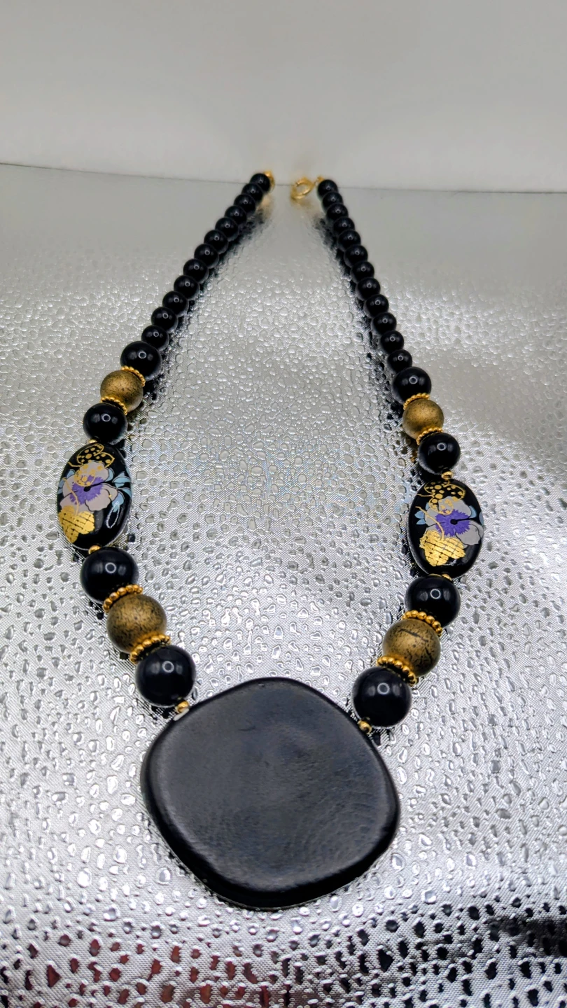 Black Beaded Necklace with Butterfly Pendant - photo 2