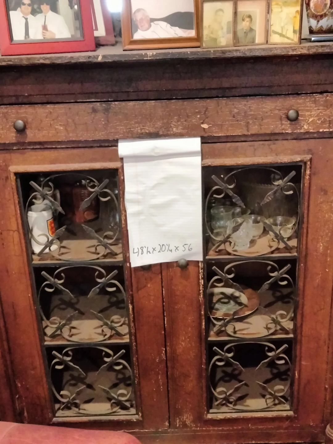 Antique looking Wooden Cabinet with Decorative Glass Doors