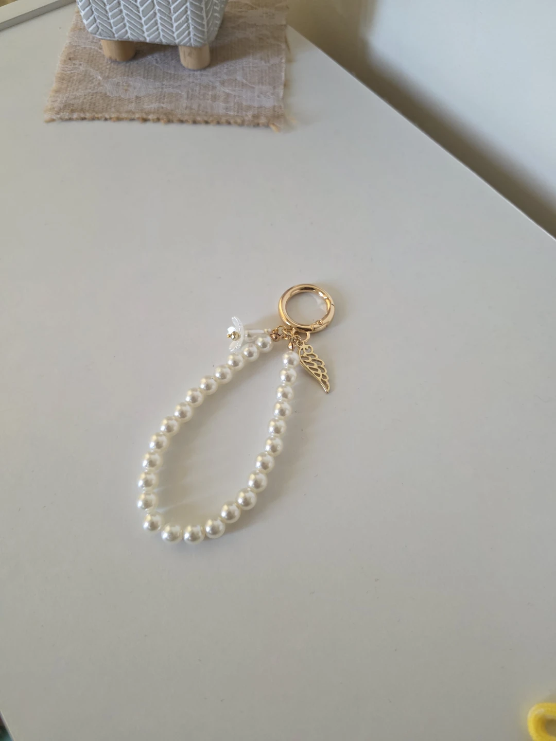 Pearl Keychain Bag Charm with Flower and Wing Charm - photo 3