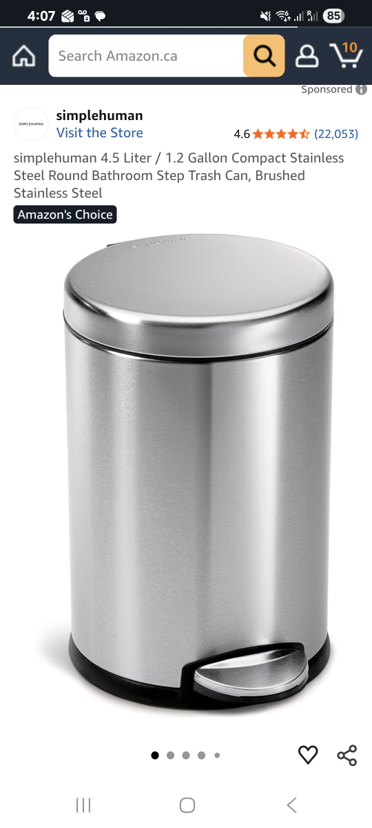 simplehuman 4.5 Liter Stainless Steel Trash Can