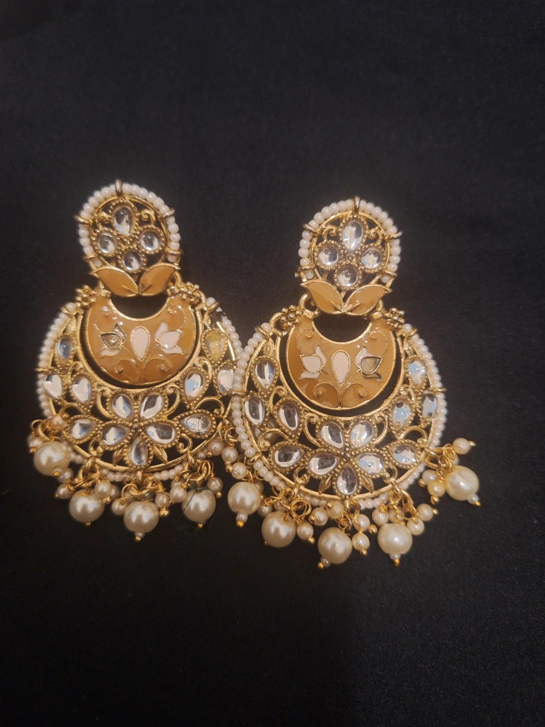 Gold-toned Indian Chandbali earrings with pearls