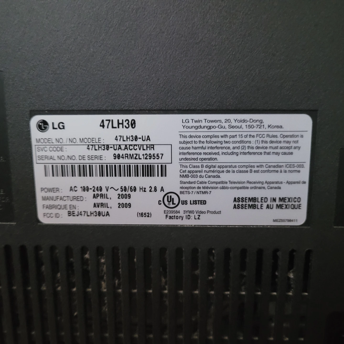 LG 47LH30-UA LCD TV