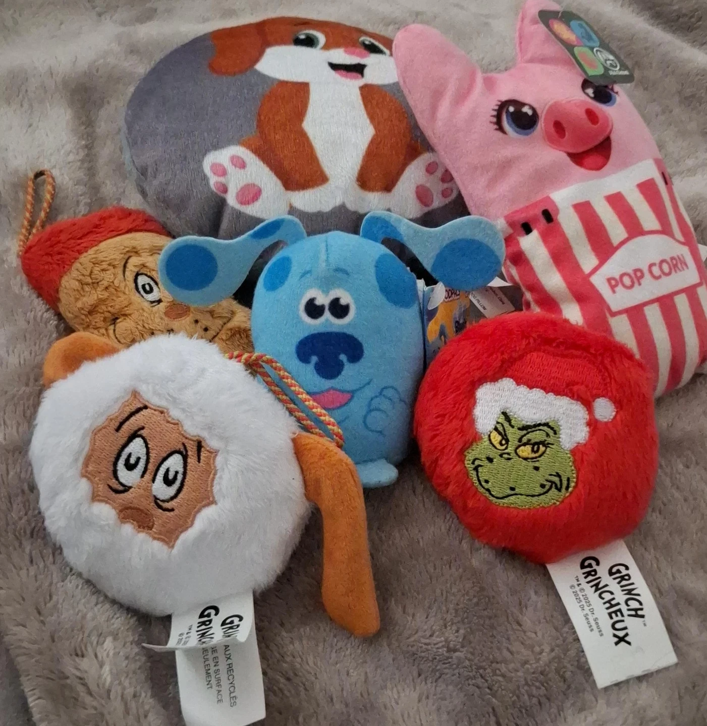 Assorted Plush Toys - Blue's Clues, Grinch, Pig Popcorn