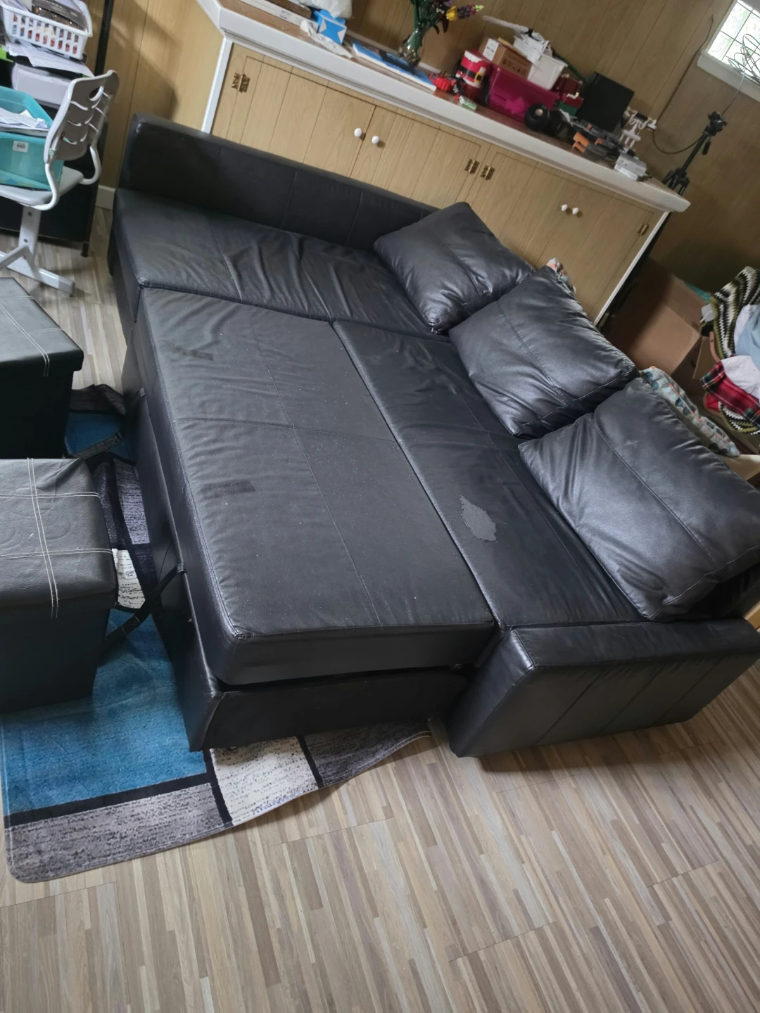 Black Sectional Sofabed with Storage Ottomans - photo 3