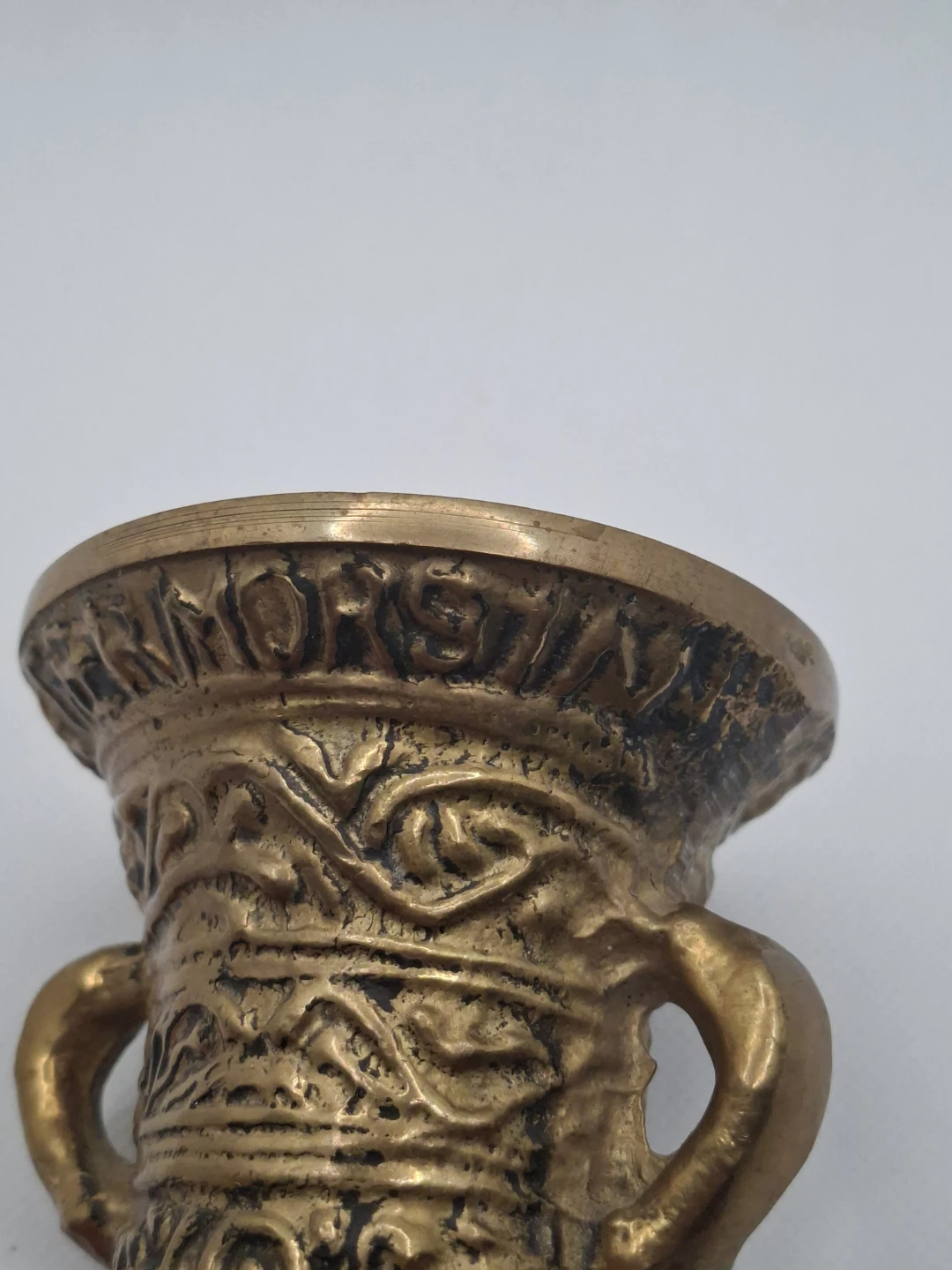 Vintage Brass Apothecary Mortar Vessel Latin Inscriptions - photo 5