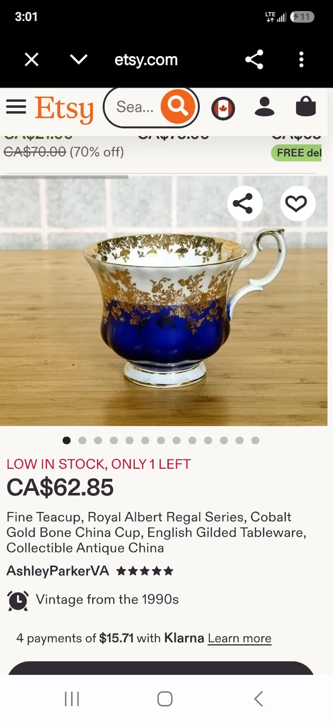 Royal Albert Regal Series Cobalt Gold Bone China Teacup