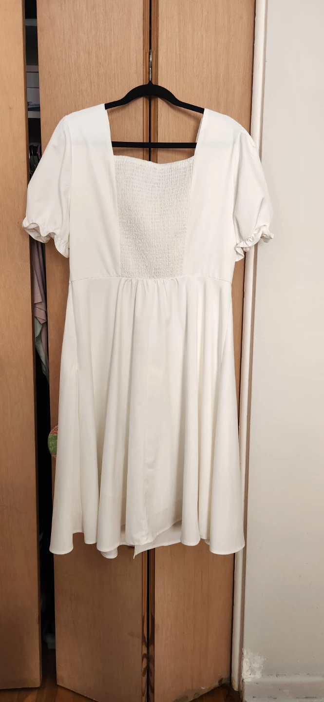 White Puff Sleeve Smocked Bodice Dress - photo 2