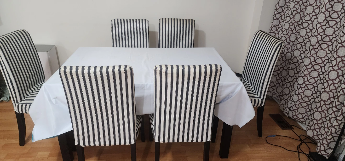 Set of 6 Striped Dining Chairs and Dining table