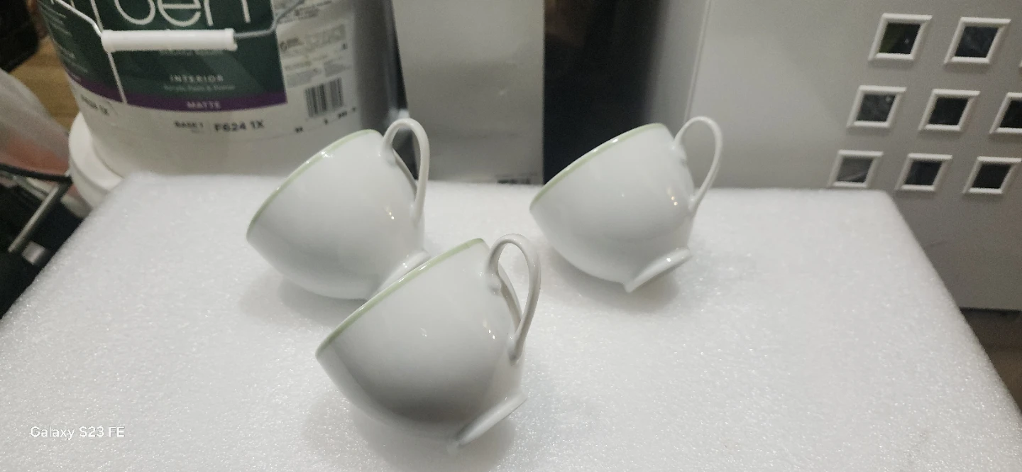 Set of 3 porcelain White Tea Cups with Green Rim - photo 4