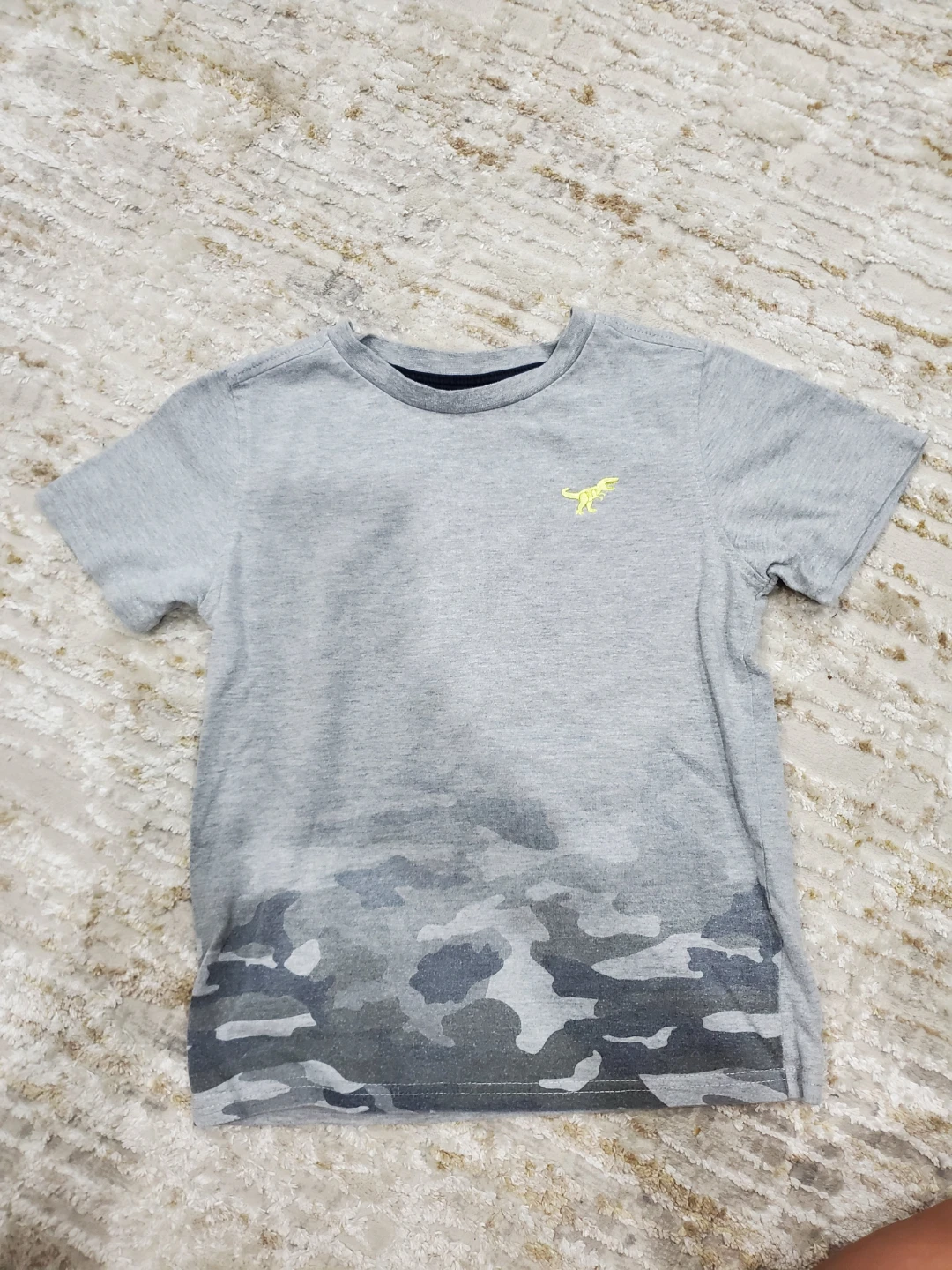 Grey T-shirt with Dinosaur and Camo Print