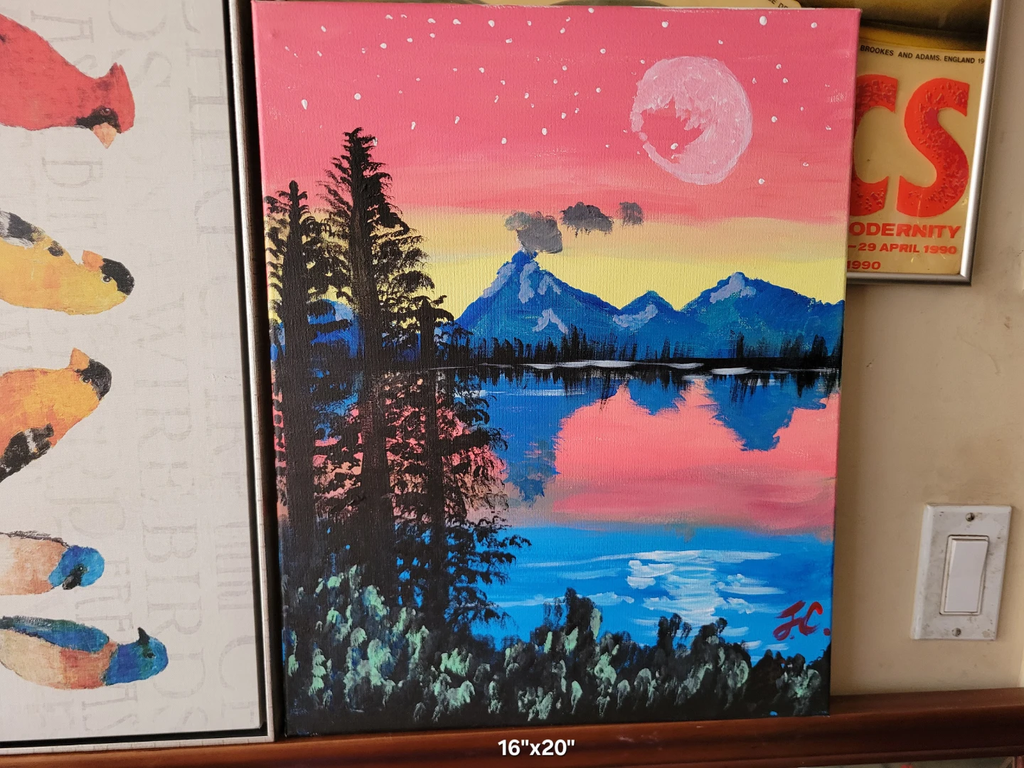 Wall Decor. Bird Canvas, Sunset Painting, White Collage Frame - photo 3