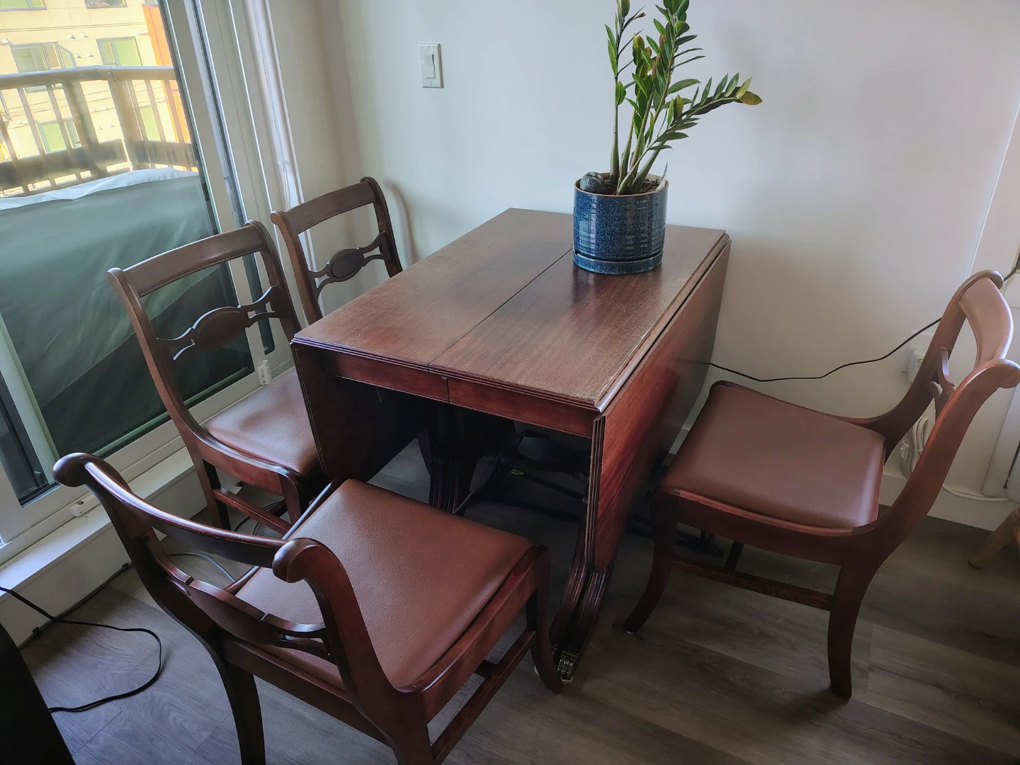 Wooden dining chair with faux leather seats
