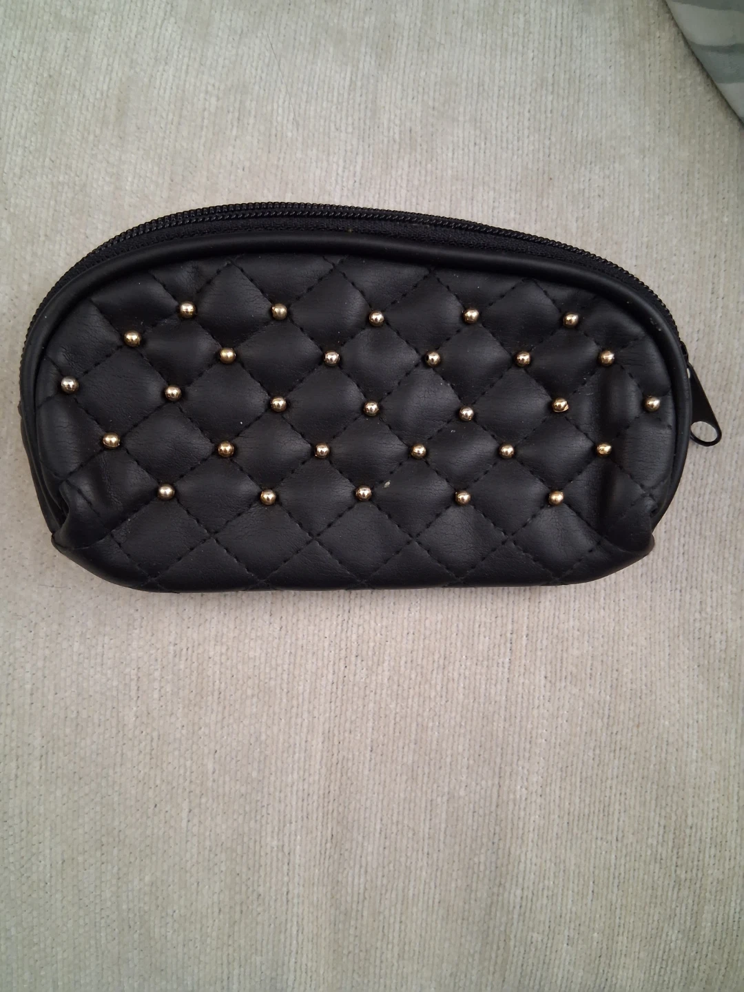 Black Quilted Studded Cosmetic Bag / Purse