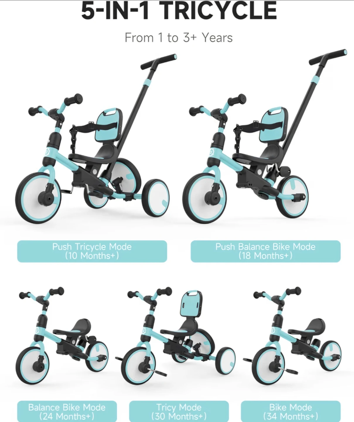 Besrey 5-in-1 Tricycle Balance Bike - photo 3