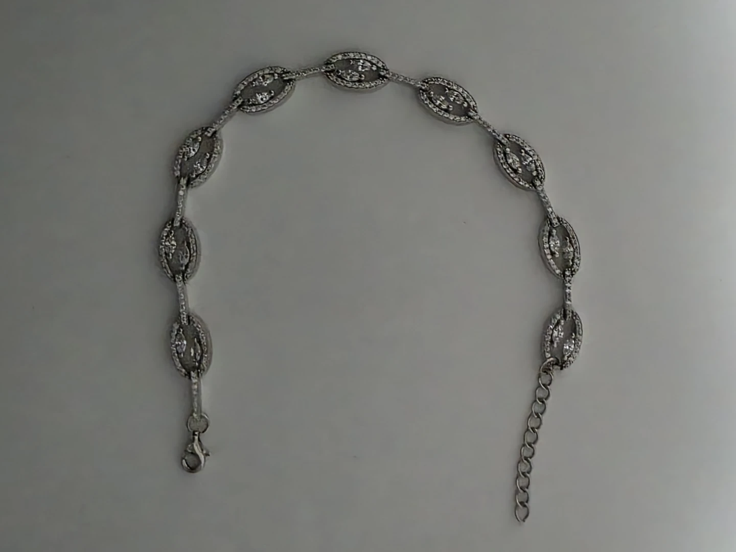 925 Sterling Silver Oval Link Bracelet with CZ (Adjustable)