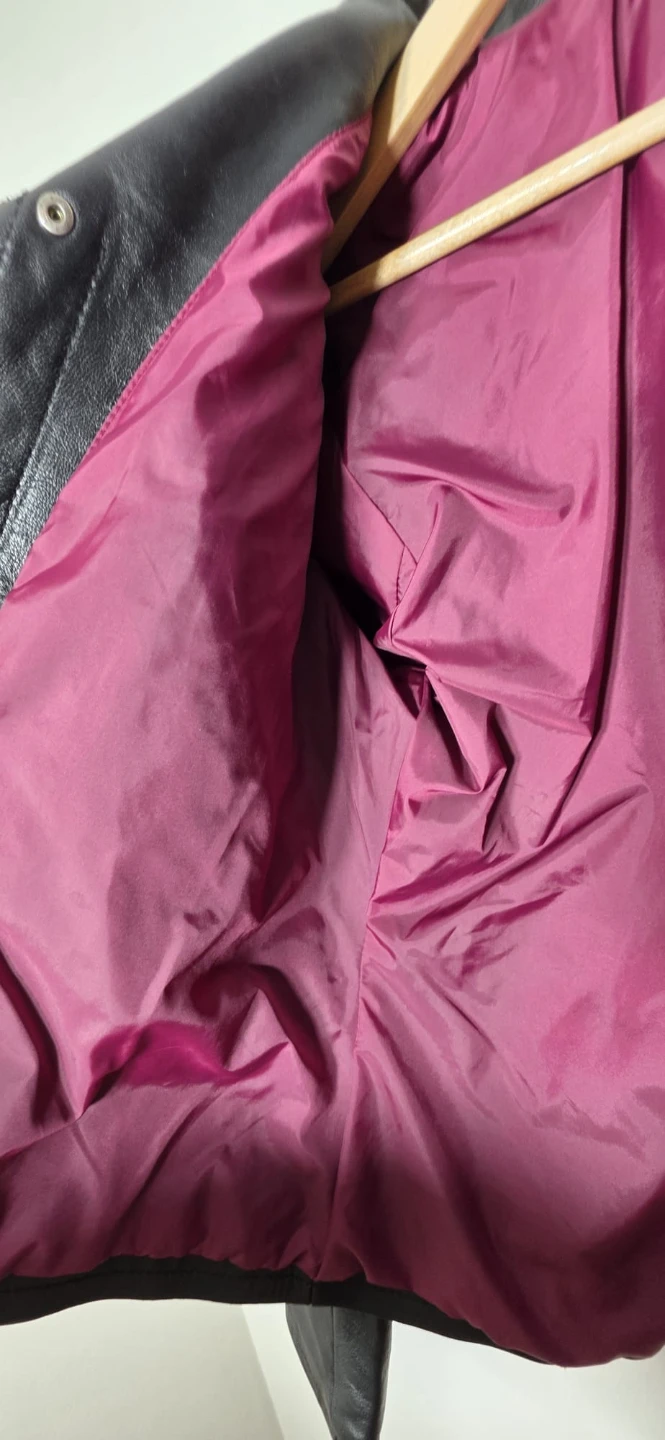 Black Leather Jacket with Purple Lining - photo 4