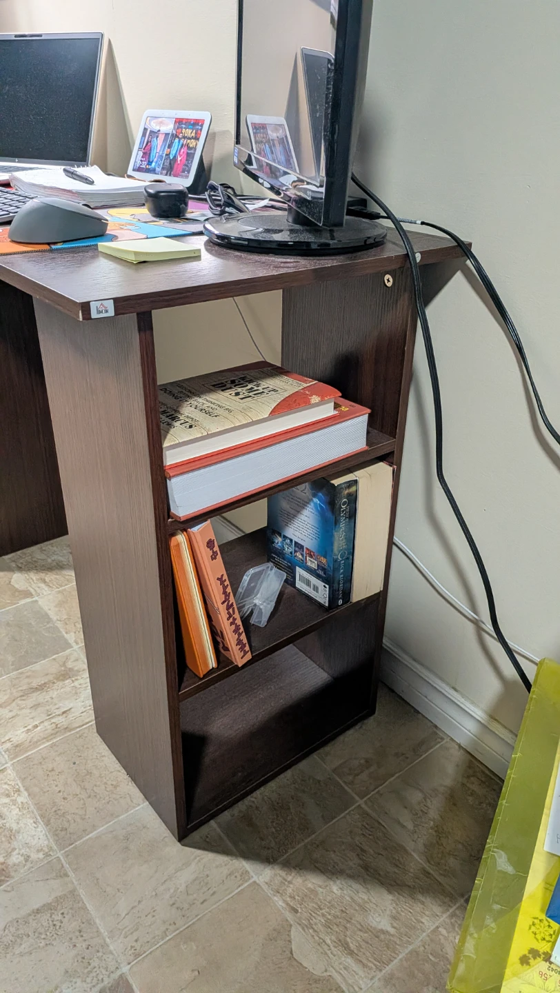 Dark Brown Desk with Drawers and Shelving - photo 3