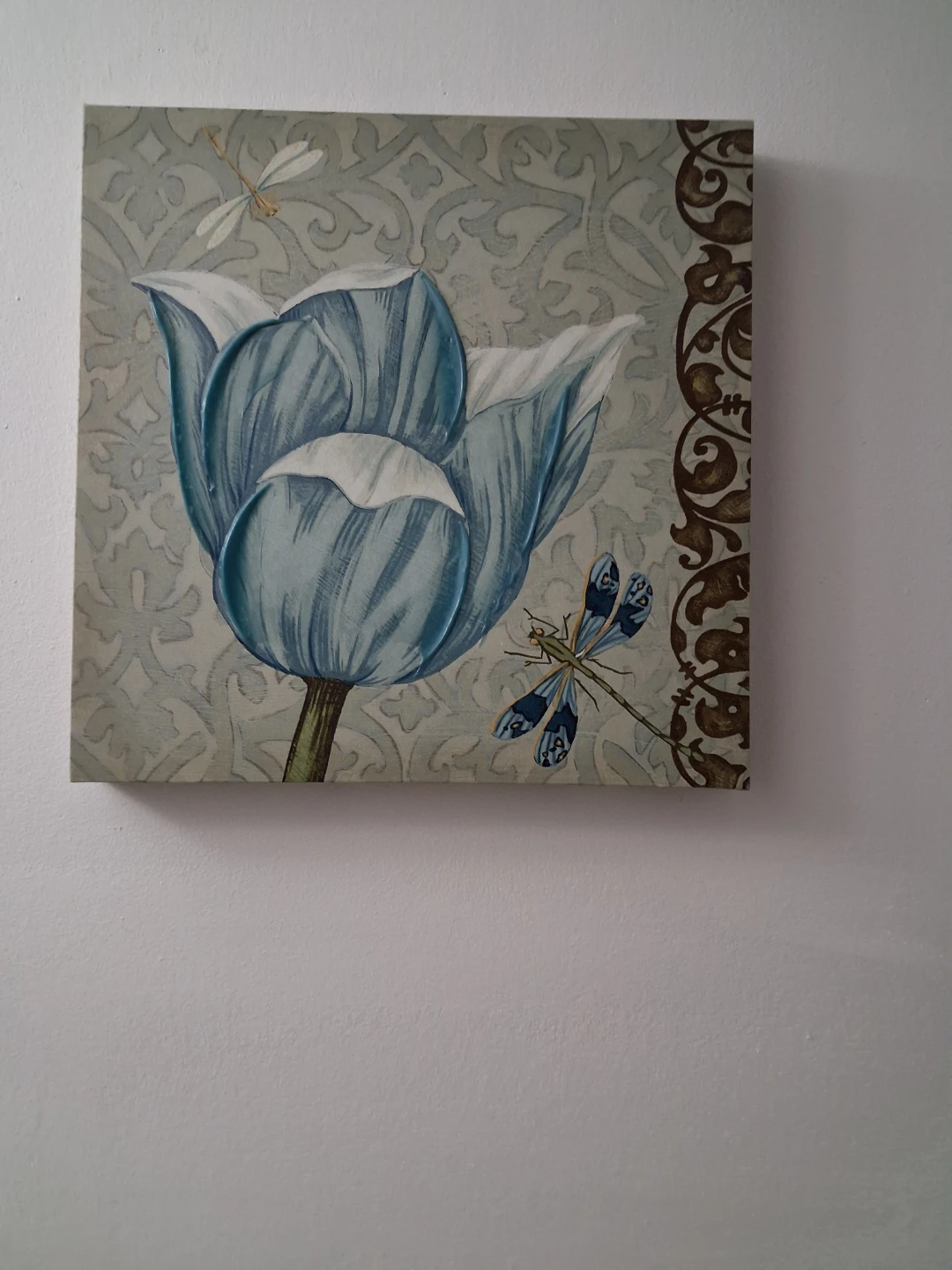 Canvas Wall Art with Blue Floral and Dragonflies set os 2