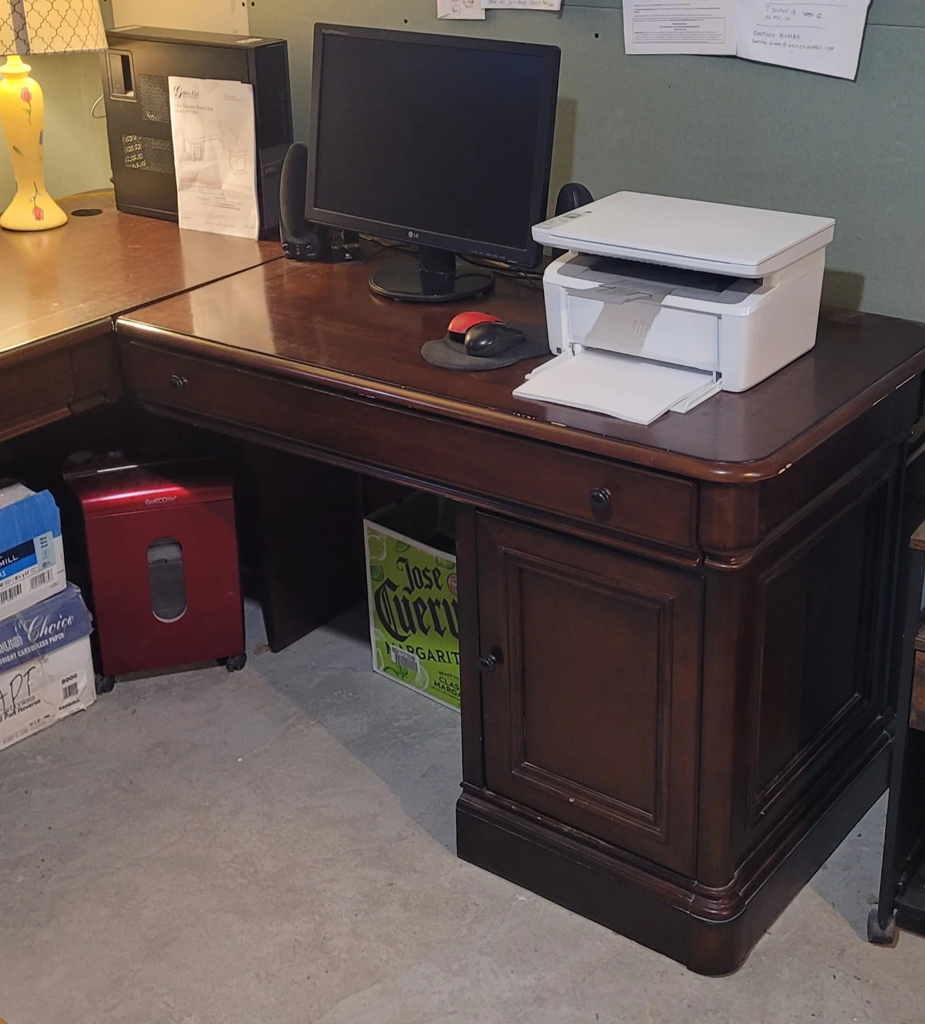 Golden Oak Dark Wood L-Shaped  computer Executive Desk - photo 3