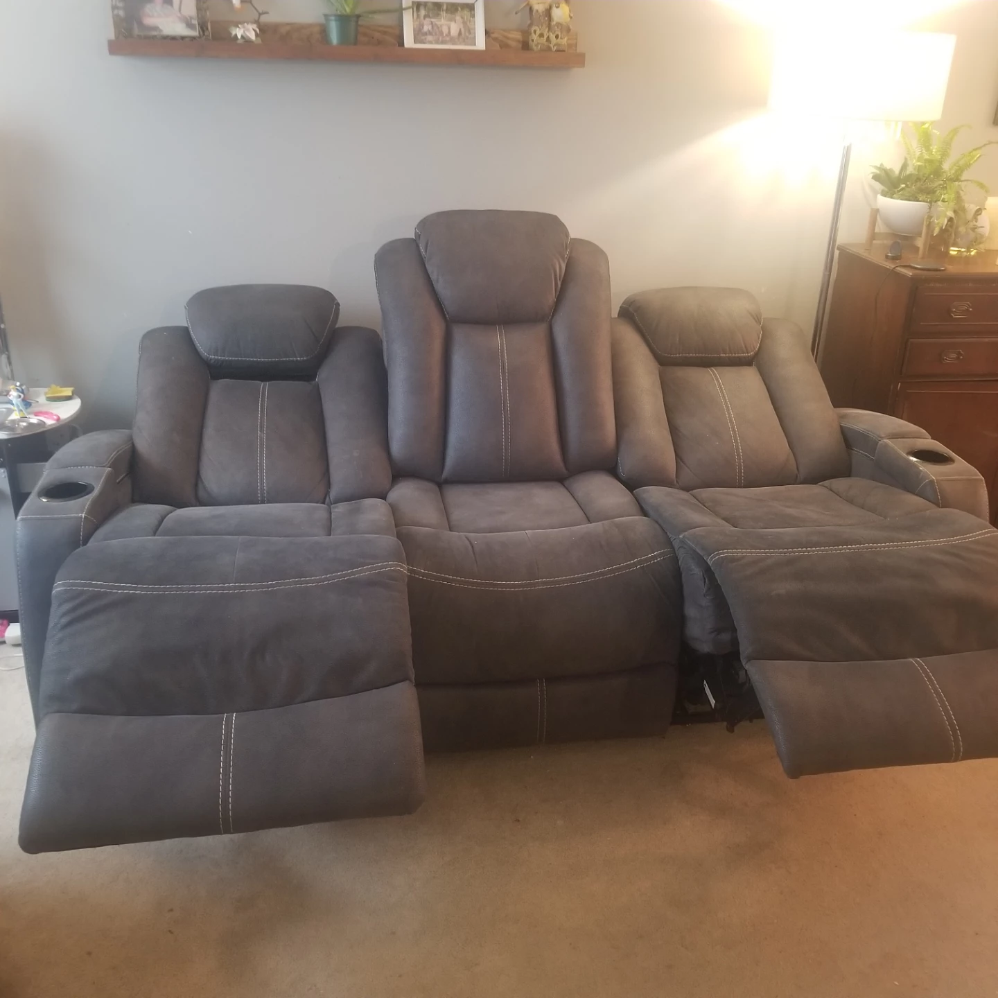 Dark Grey Reclining Sofa with Center Console - photo 3